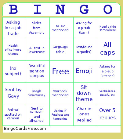 Putney Comcom Bingo Card