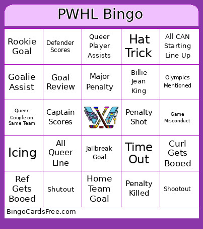 PWHL Bingo Card
