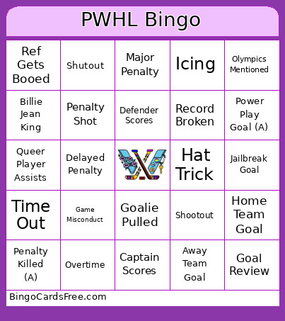 PWHL Bingo Card