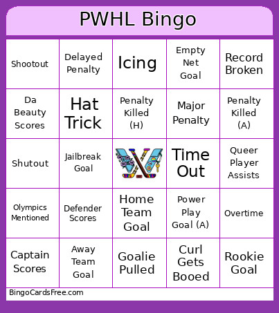 PWHL Bingo Card