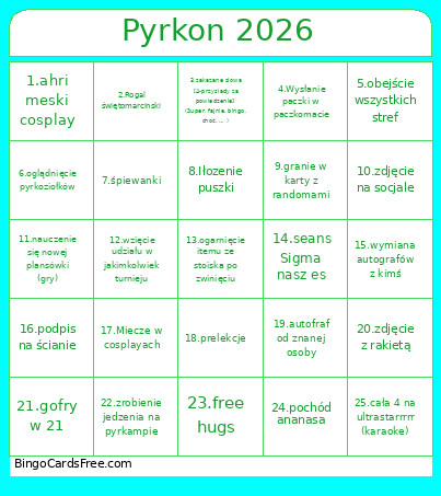 Pyrkon 2026 Bingo Card