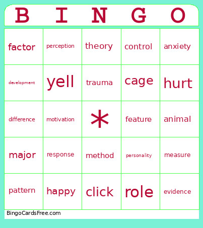 Pysch Bingo Card