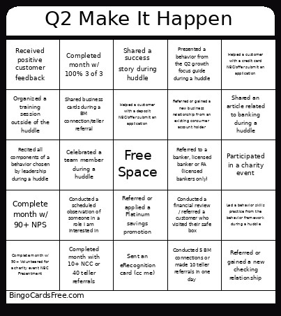 Q2 Make It Happen Bingo Card