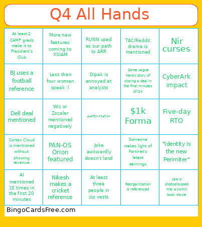 Q4 All Hands Bingo Card