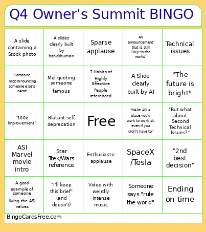 Q4 Owner's Summit Bingo Card