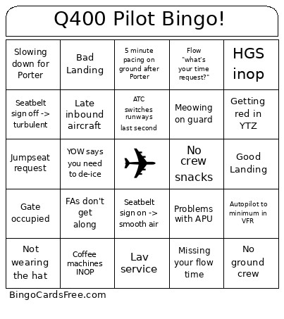Q400 Pilot ! Bingo Card