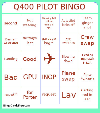 Q400 PILOT Bingo Card