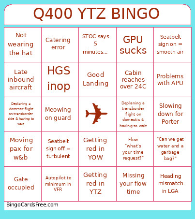 Q400 YTZ Bingo Card