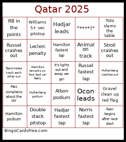 Qatar 2025 Bingo Card