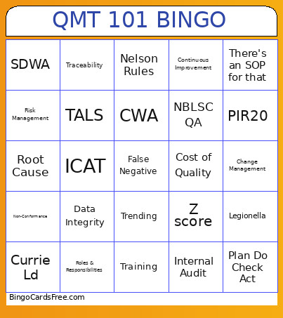 QMT 101 Bingo Card