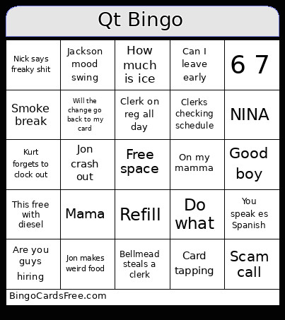 Qt Bingo Card
