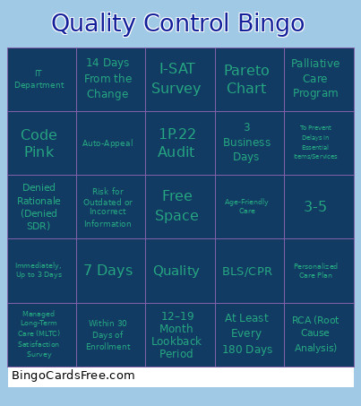 Quality Control Bingo Card 2