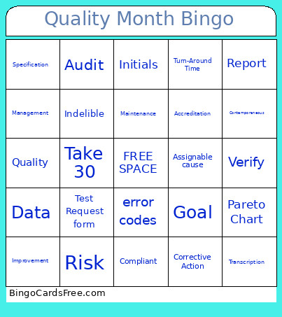 Quality Month Bingo Card