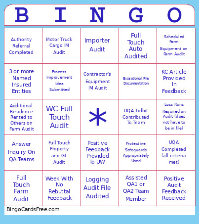 Quality Specialist Bingo Card