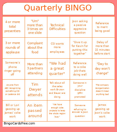 Quarterly Bingo Card