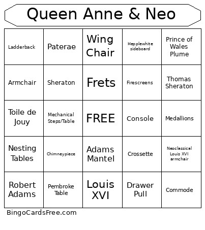 Queen Anne & Neo Bingo Card