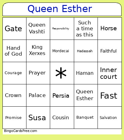 Queen Esther Bingo Card