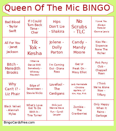 Queen Of The Mic Bingo Card