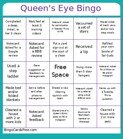 Queen's Eye Bingo Card