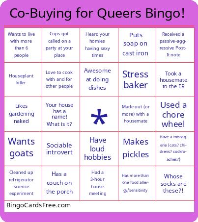 Queer Co-Buyer Bingo Cards Free Pdf Printable Game, Title: 