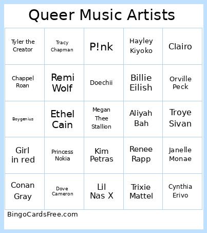 Queer Music Artists - Pride Bingo