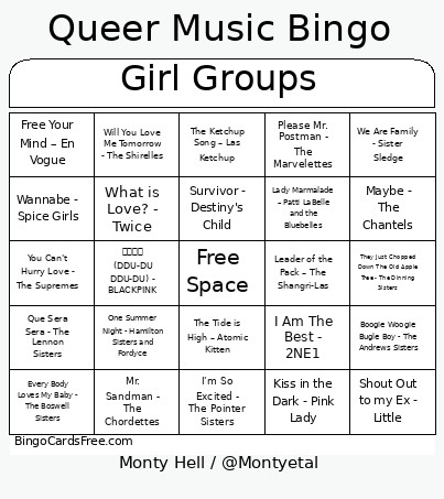 Queer Music Bingo Card