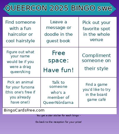 QUEERCON 2025 BINGO swe