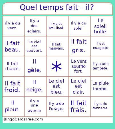 Quel temps fait - il? Bingo