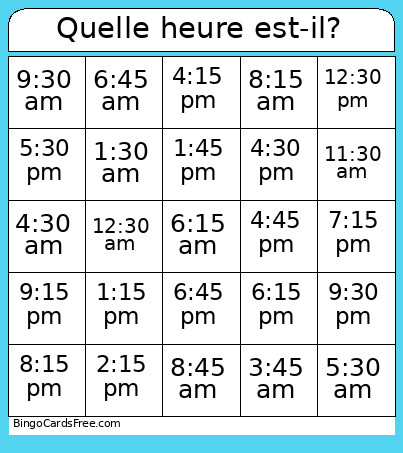 Quelle Heure Est-il? Bingo Card