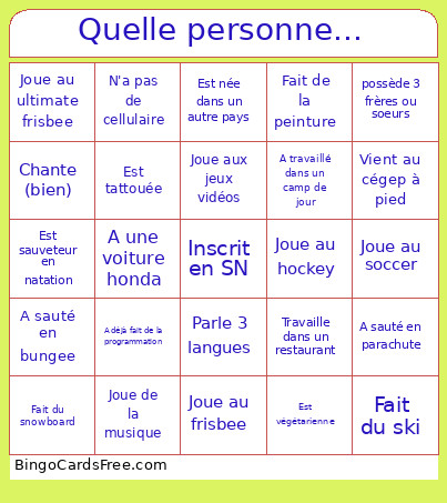 Quelle Personne... Bingo Card