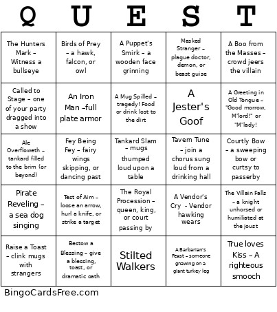 QUEST Bingo Card