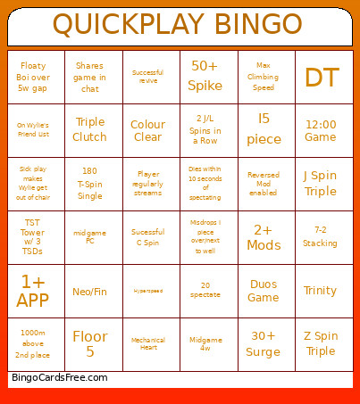 QUICKPLAY 2 Bingo Card
