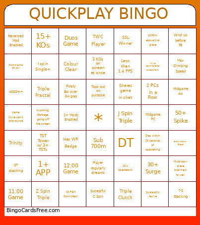 QUICKPLAY 2 Bingo Card