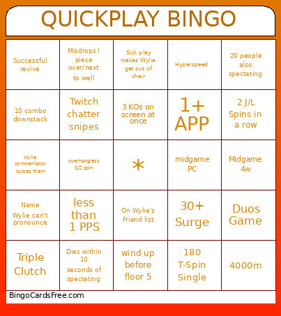 QUICKPLAY Bingo Card