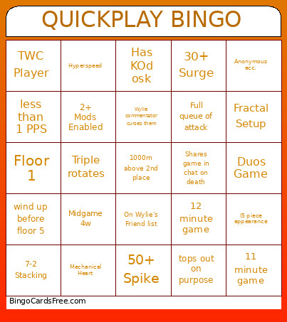 Quickplay Bingo Card