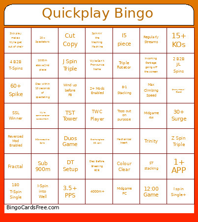 Quickplay Bingo Card