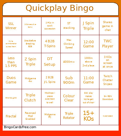 Quickplay Bingo Card