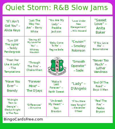 Quiet Storm: R&B Slow Jams Bingo Card