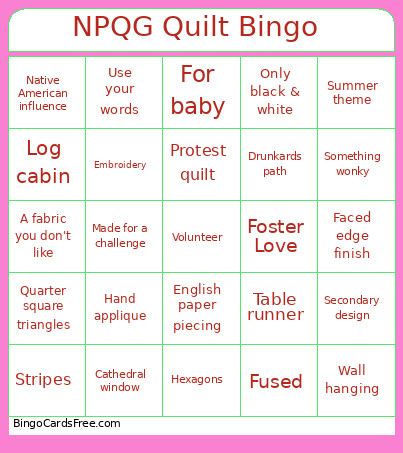 Quilt Guild Bingo Card