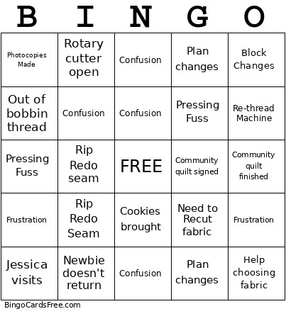 Quilter's Bingo Card