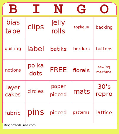 Quilting Bingo Card