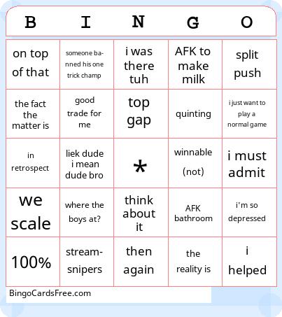 QUIN LOL BINGO Cards Free Pdf Printable Game, Title: BINGO