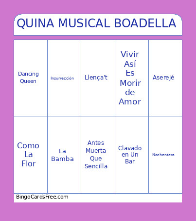 QUINA MUSICAL BOADELLA Bingo Card