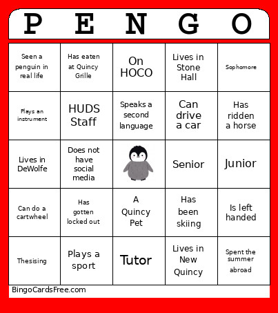 Quincy Human Bingo Card
