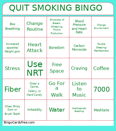 QUIT SMOKING Bingo Card