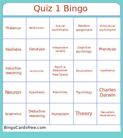 Quiz 1 Bingo Card
