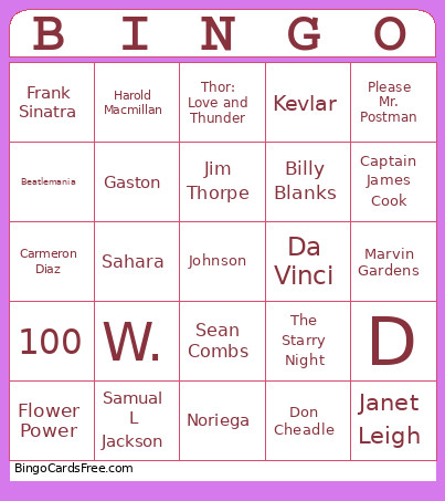 QUIZZY 1 Bingo Card