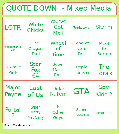 QUOTE DOWN! - Mixed Media Bingo Card