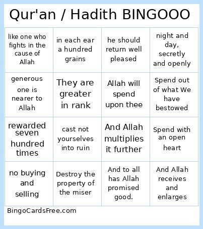 Qur'an / Hadith BINGOOO