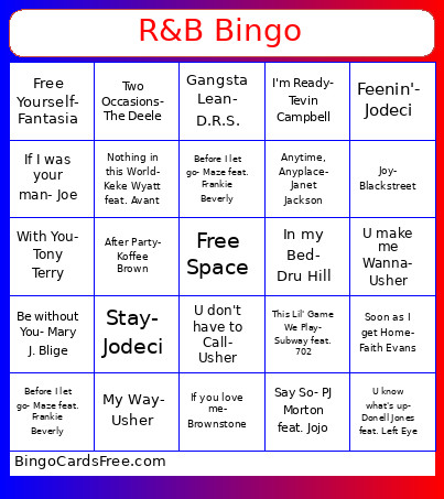R&B Bingo Card
